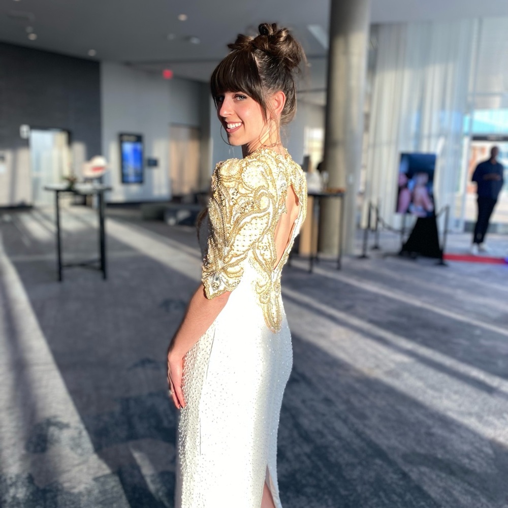 Vintage Beaded White & Gold Gown